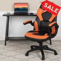 Flash Furniture CH-00095-OR-GG X10 Gaming Chair Racing Office Ergonomic Computer PC Adjustable Swivel Chair with Flip-up Arms, Orange/Black LeatherSoft